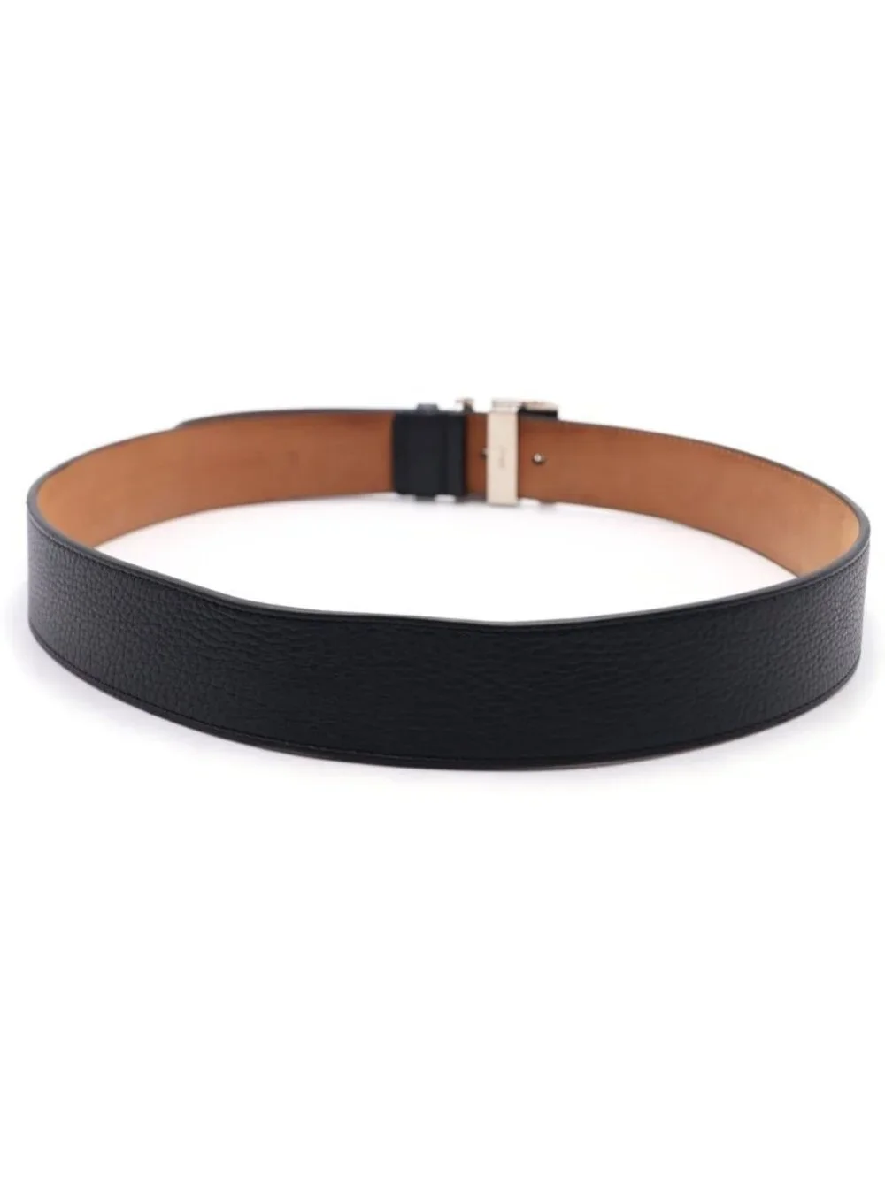 Fendi FF Square Belt Leather Black Silver